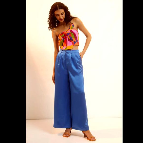 New Anthropologie Du Paradis Wide-Leg Sateen Pants - New Small - Picture 1 of 6